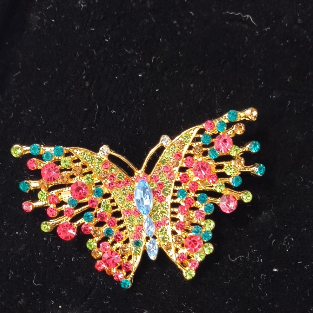 Vibrant Butterfly Brooch with Multicolor Stones